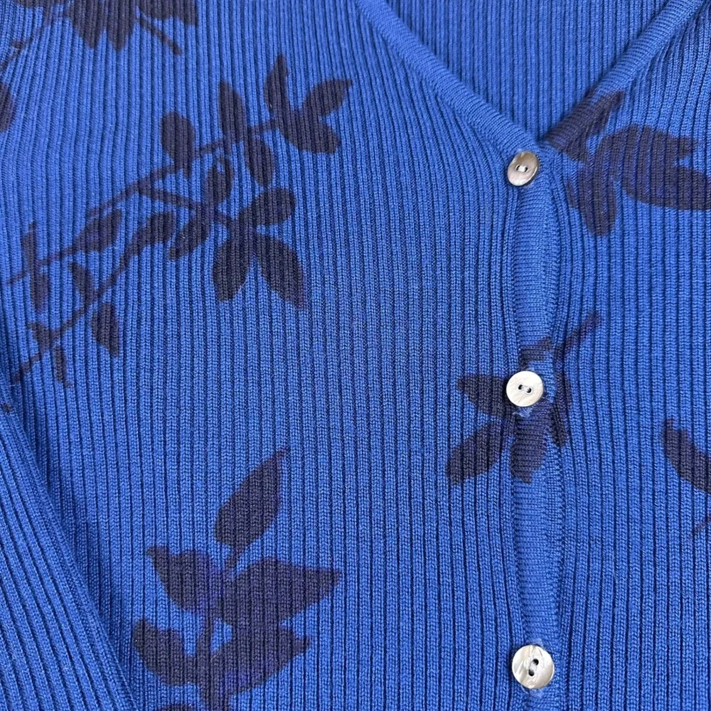 2 Pc Merino Wool Ribbed Botanical Cardigan Sweater Set Sz‎ S Office Work Preppy